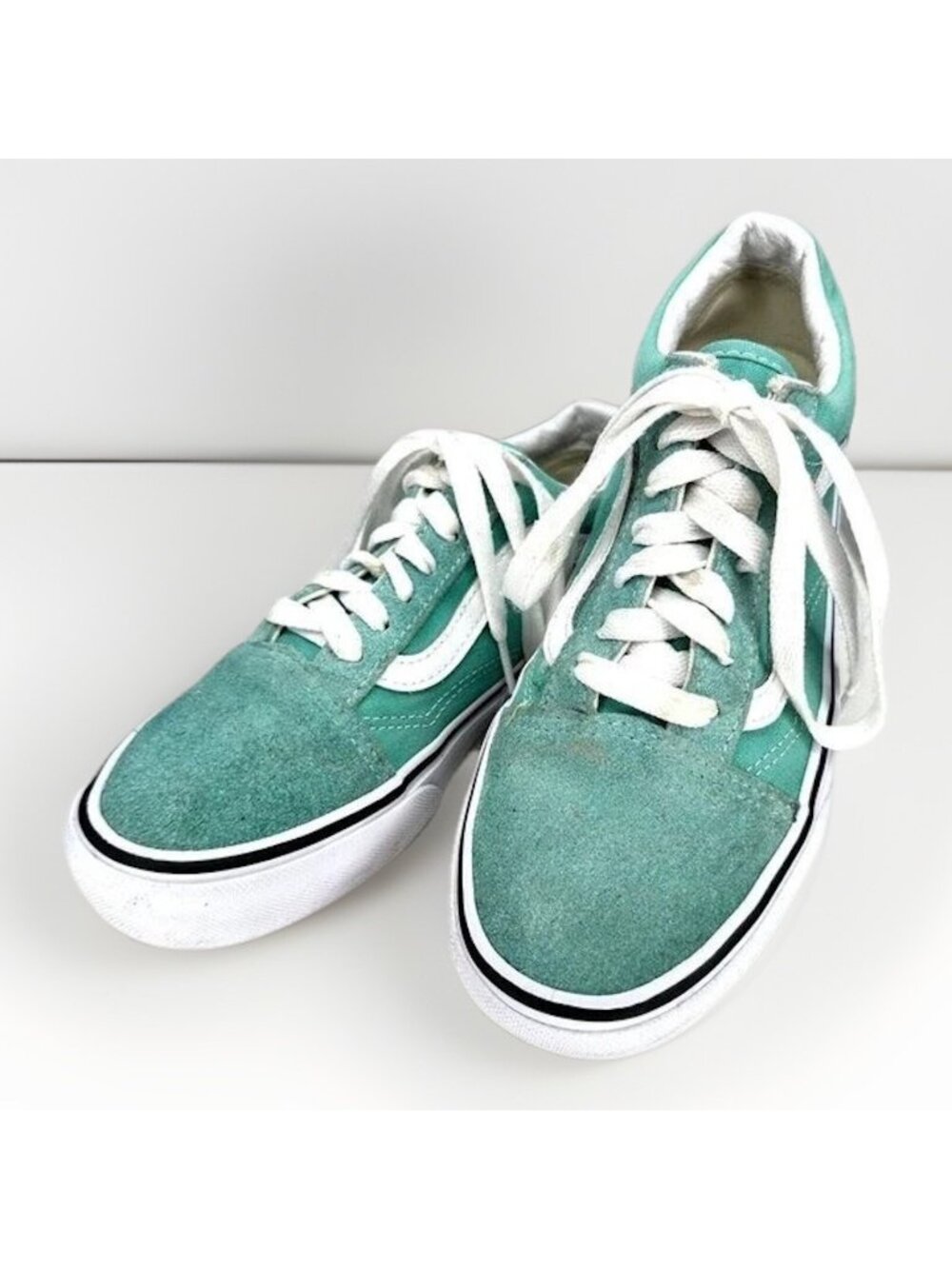 Vans Old Skool Suede Sneakers Womens 6 Mens 4.5 Green White Canvas Skate Unisex